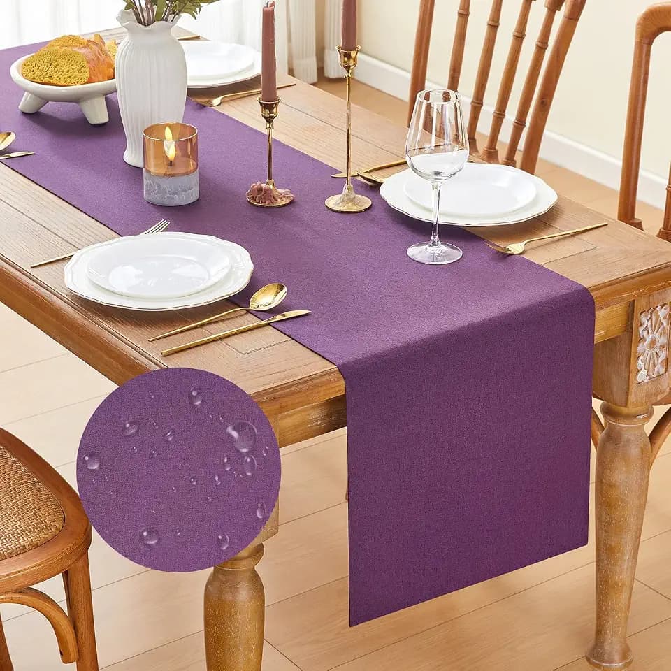 YATOJUZI Purple Table Runner Seasonal Summer Kitchen Dining Coffee Table Decoration 95 Inches Long Waterproof Farmhouse Rustic Table Runner Purple Home Wedding Party Decor 16x95Inch
