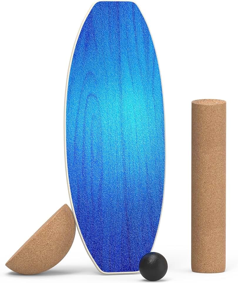 Balance Board Erwachsene,Holz Balance Board Set Mit Korkrolle,Kork Halbkugel und Gummiball,Balance-Trainer mit rutschfester Oberflächenbehandlung
