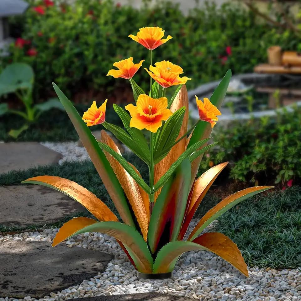 TOMBABY Huge Metal Agave Plants Outdoor Decoration Outdoor Garden Decorated with Flowers Mexican Yard Art Plant Garden Gift (Green 1 Pack)