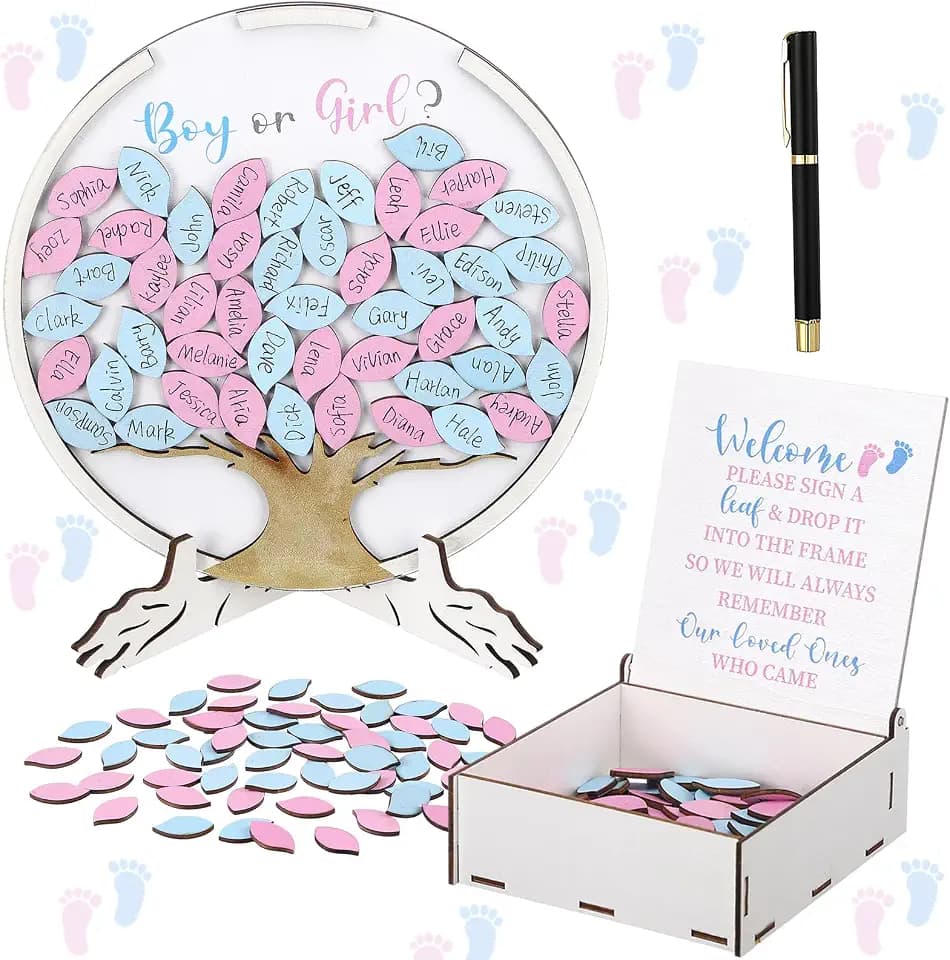 AceOrbit 63 Pcs Gender Reveal Tree Guest Book Boy or Girl, Tree