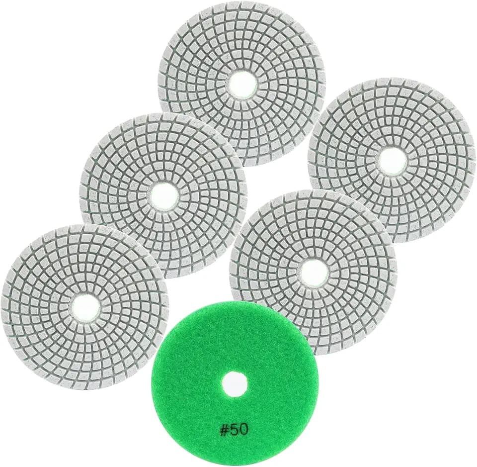 FOCSTOL Diamant Nass Polierscheiben - 6 Stück 100mm Körnung 50 Diamant Schleifpad für Granit Marmor Kunststein Quarz für Winkelschleifer