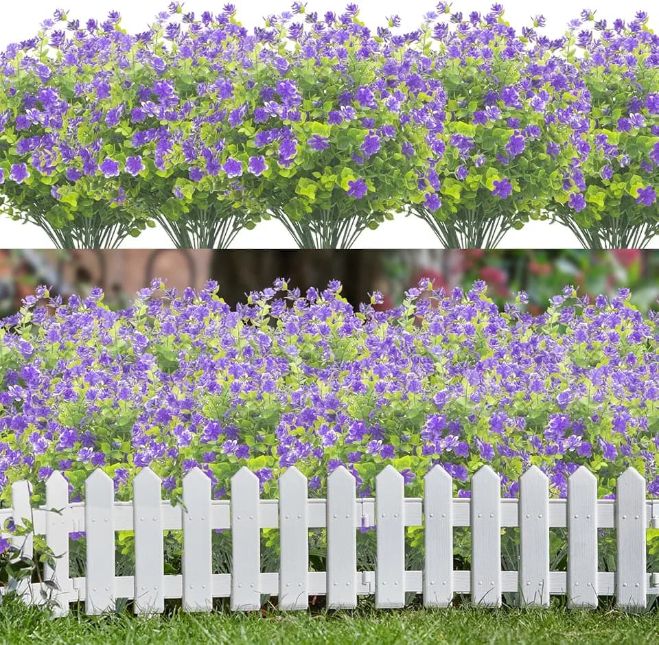 Grunyia 20 Bundles Artificial Flowers UV Resistant Fake Flowers No Fade Faux Plants Garden Porch Window Box Decorating (Blue)