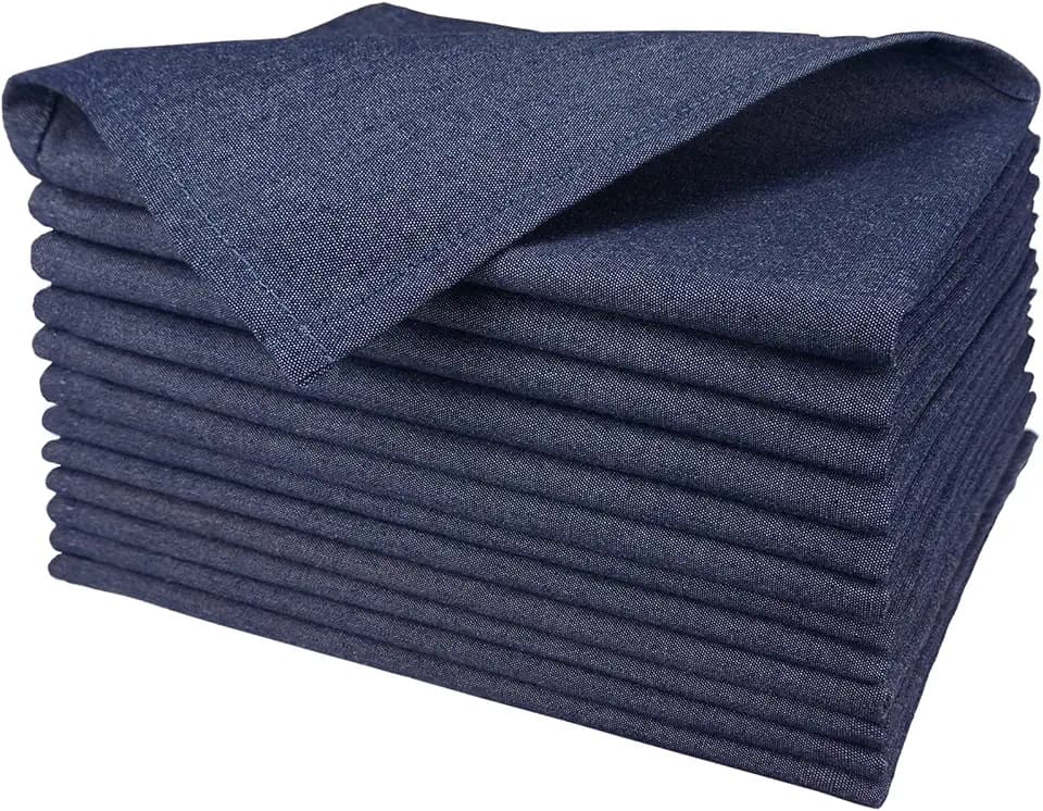 Denim Napkins Cloth Washable, Set of 12, Cloth Dinner Napkins, No Fade, No Deformation, Wrinkle Resistant, Iron Free, 20 x 20 Inch, Denim Navy