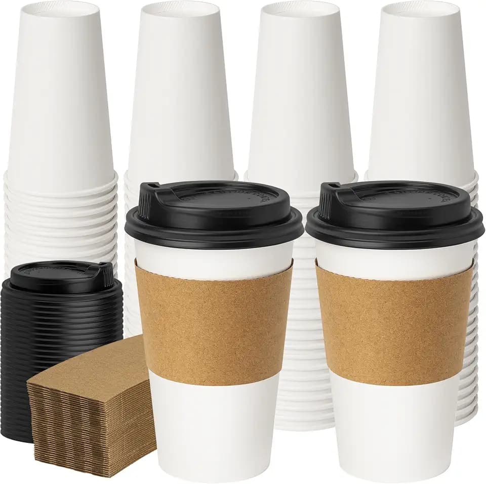 YEEHAW 16 oz 50 Pack Coffee Cups with Lids & Sleeves