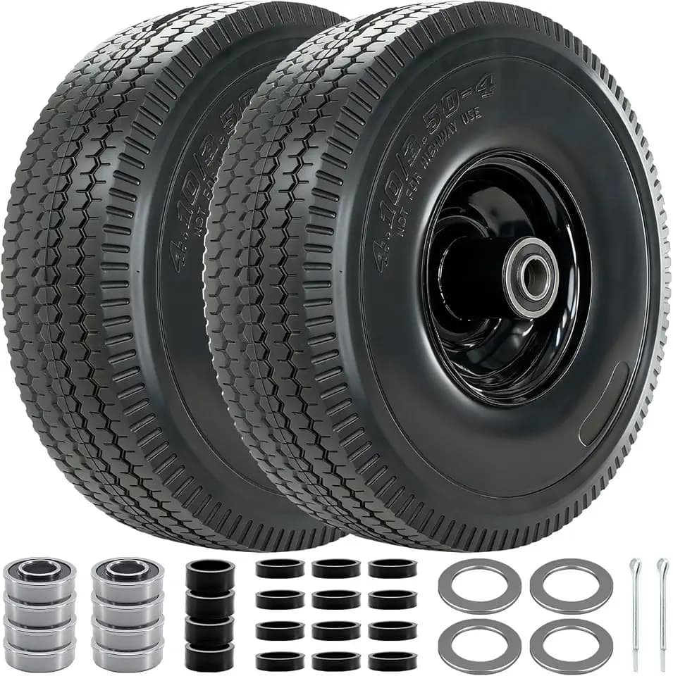 4.10/3.50-4 Tire and Wheel Flat Free, 10" Solid Tires, 2Pcs
