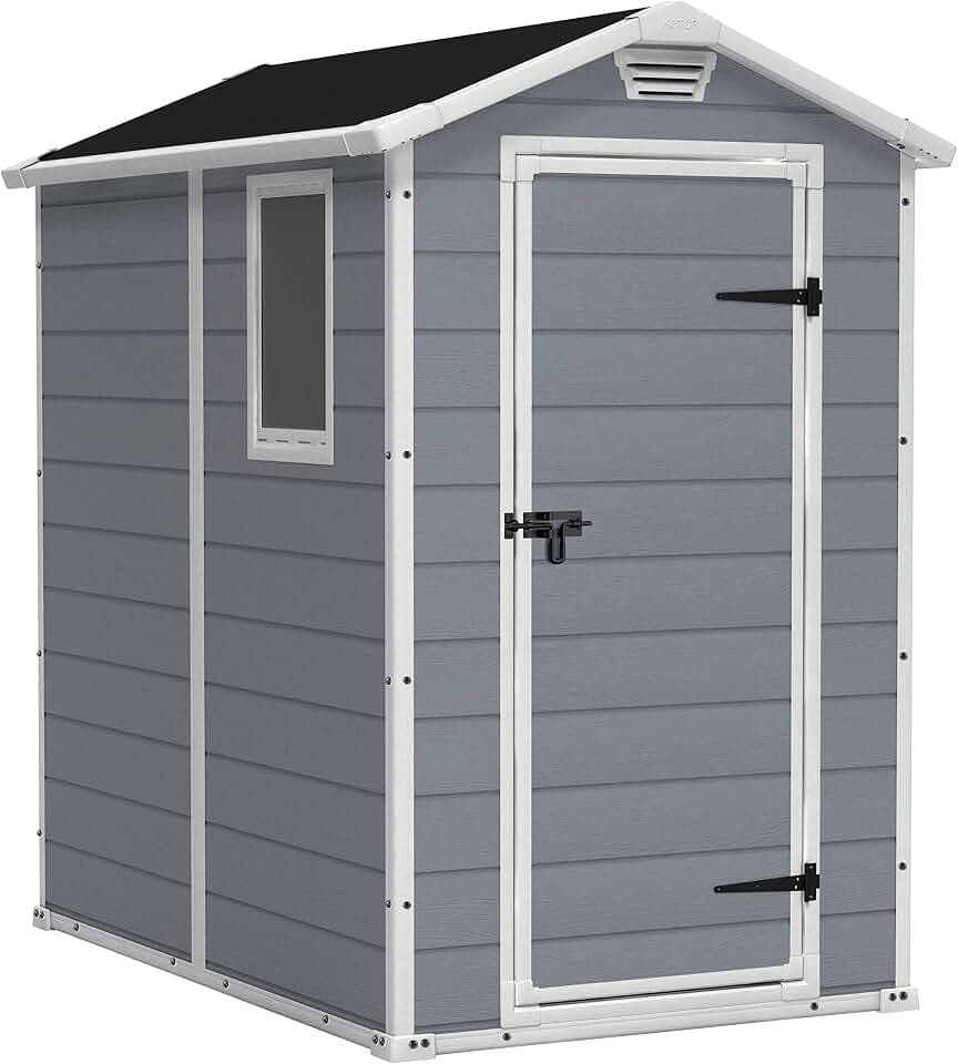 Keter Manor 4x6S Gartenhaus wetterfest 3.8m³, Kunststoff, Outdoor, Außenmaße: BxTxH:130x192x198cm, Innenmaße: BxTxH:111x177x190cm, grau