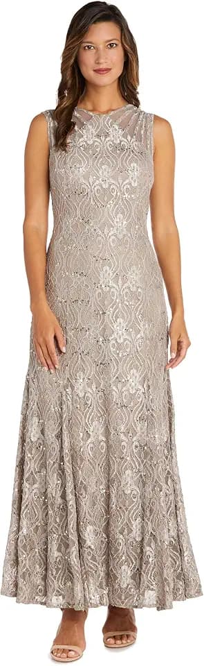 Sleeveless Sequin Lace Mermaid Gown W/Sheer Insets & Strappy Details
