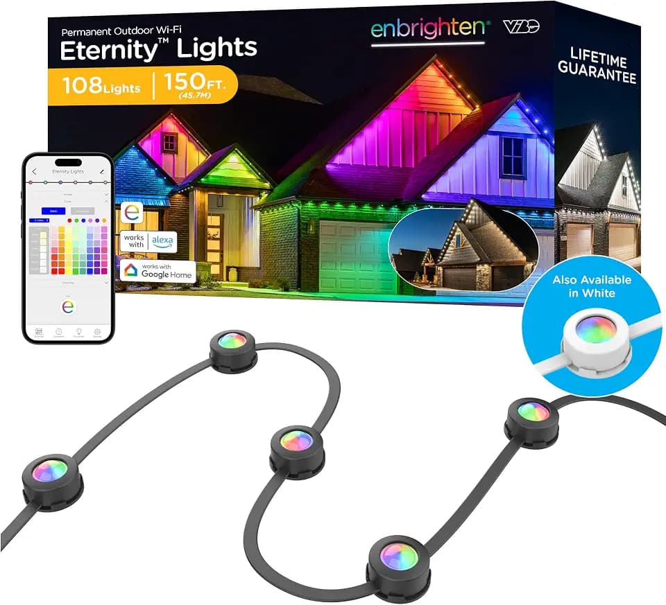 Enbrighten Eternity Permanent Outdoor Lights, 150ft, 18 Lights, Smart
