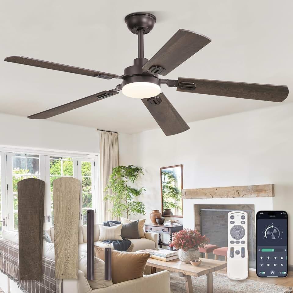 ZMISHIBO 52" Ceiling Fan with Light and Remote, Oil Bronze Farmhouse Indoor