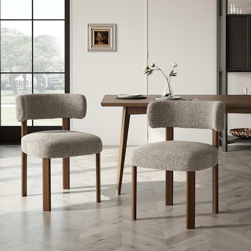COLAMY Mid-Century Modern Design Sherpa Esszimmerstühle 2er Set, Vintage Landhaus-Stil Bouclé Küchenstühle mit offener geschwungener Rückenlehne für Esszimmer, Restaurant, Kamel