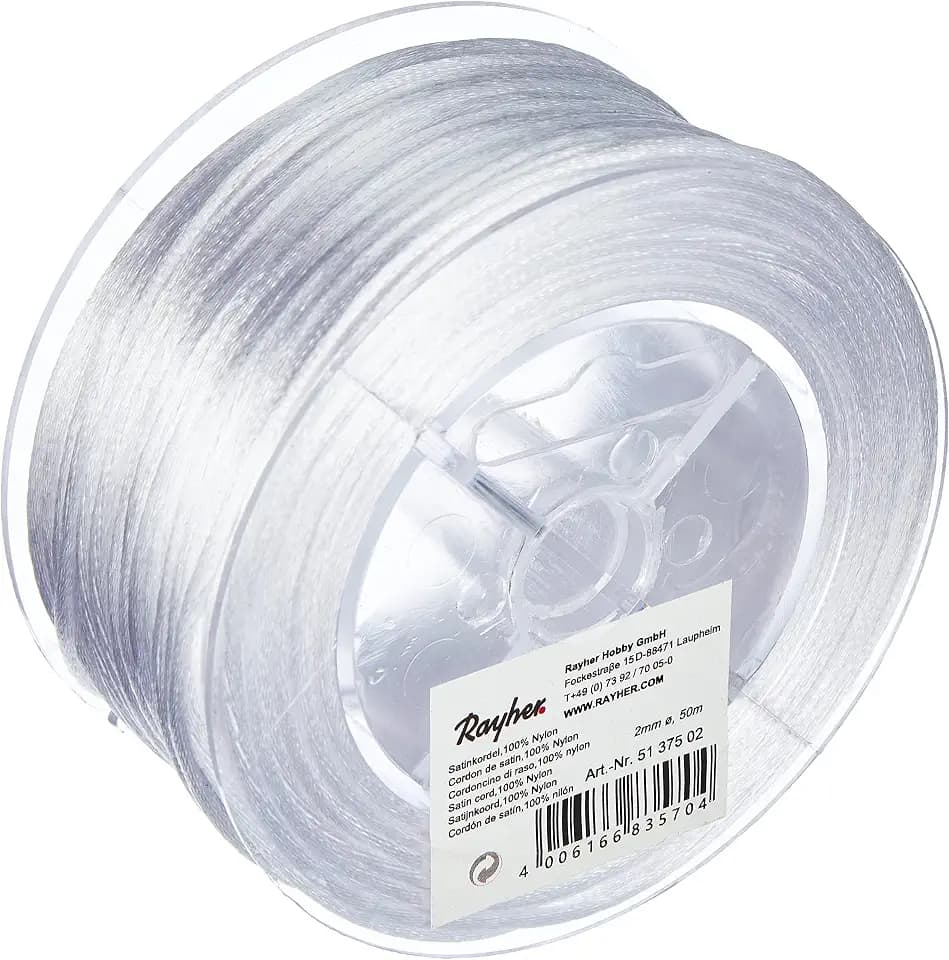 Rayher 5137502 Satinkordel, 2 mm ø, Rolle 50 m, weiß
