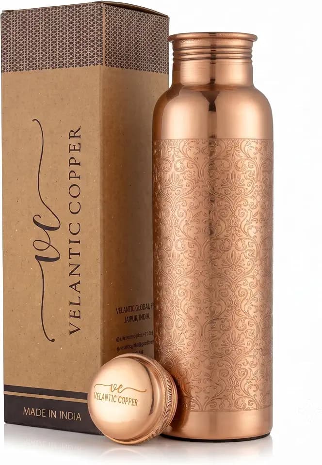 Copper Water Bottle - 32 Oz - Handcrafted Ayurvedic Vessel