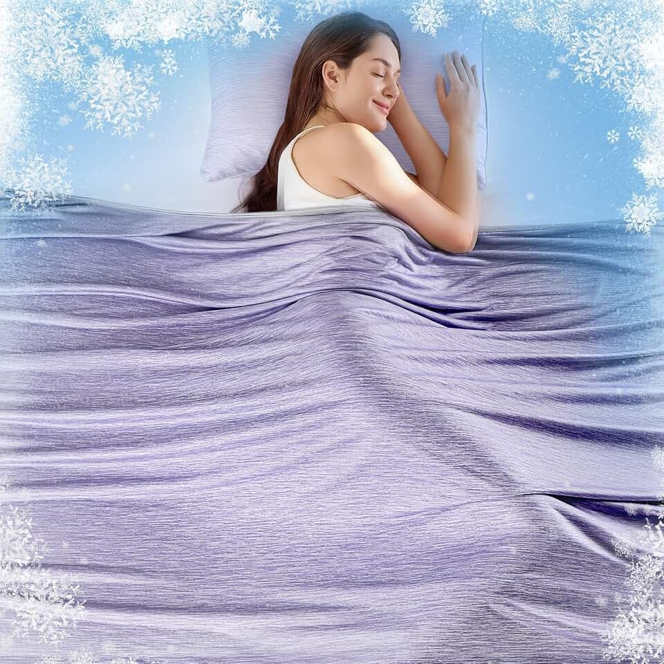 KMUSET Cooling Blanket Twin (60"x80"), Double Sided Summer Cooling Blankets for Hot Sleepers & Night Sweats, Soft Lightweight Blanket for Dorm Room Essentials, Picnic, Gifts for Women Eggplant Purple