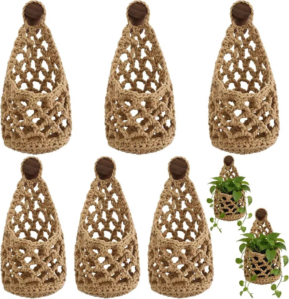 6 Pk Macrame Plant Hanger,5 x 9 Inch、 4 x 8 Inch,Linen Color