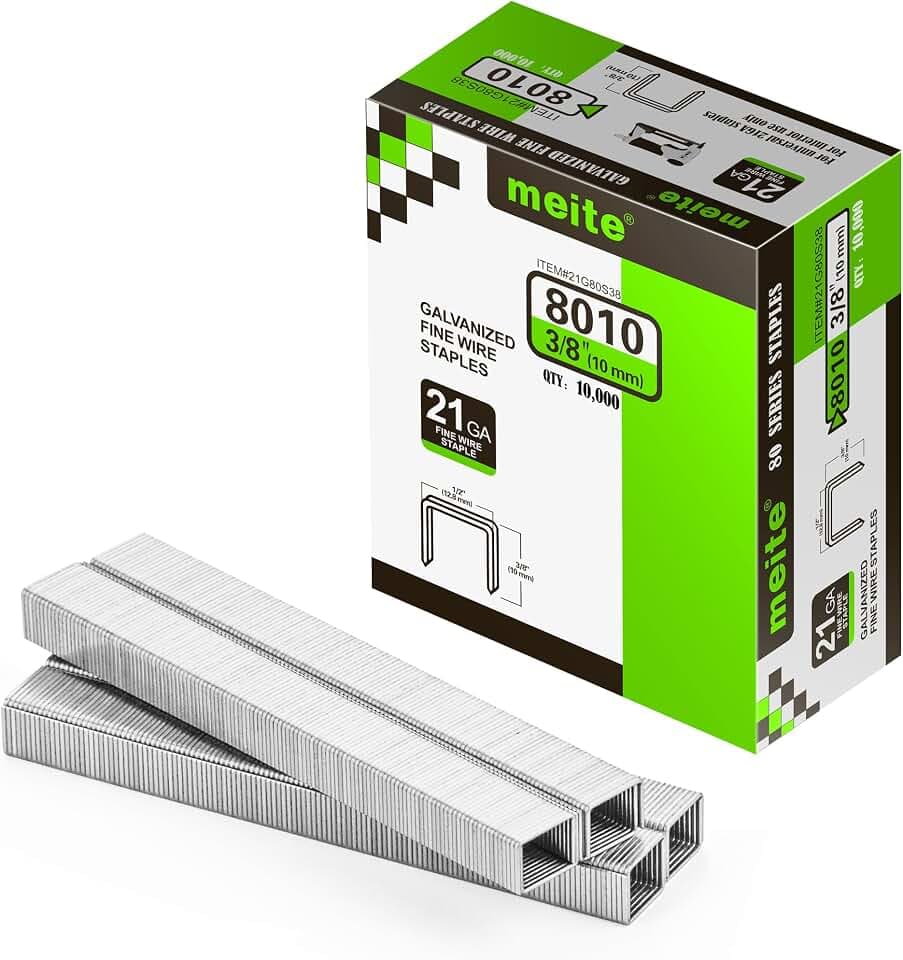 meite Typ 80 Tackerklammern für Drucklufttacker, 10 mm Verzinkte Heftklammern, Tackernadeln Tpy 80 für Teppiche, Sofastoffe, Leder/Textilien, Autositze und Tischlerarbeiten (10.000 Stück)
