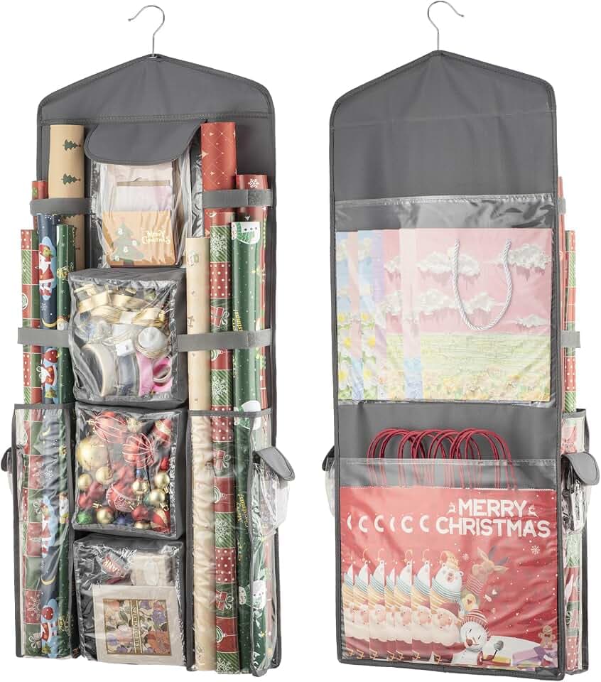 EXLIFBAG Wrapping Paper Storage, Double-Sided Hanging Storage, Grey