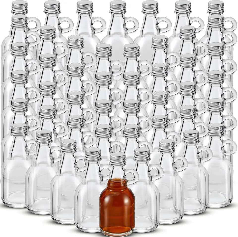 Suclain 48 Pcs Small Maple Syrup Bottles Glass with Handle Lids, 1.7oz