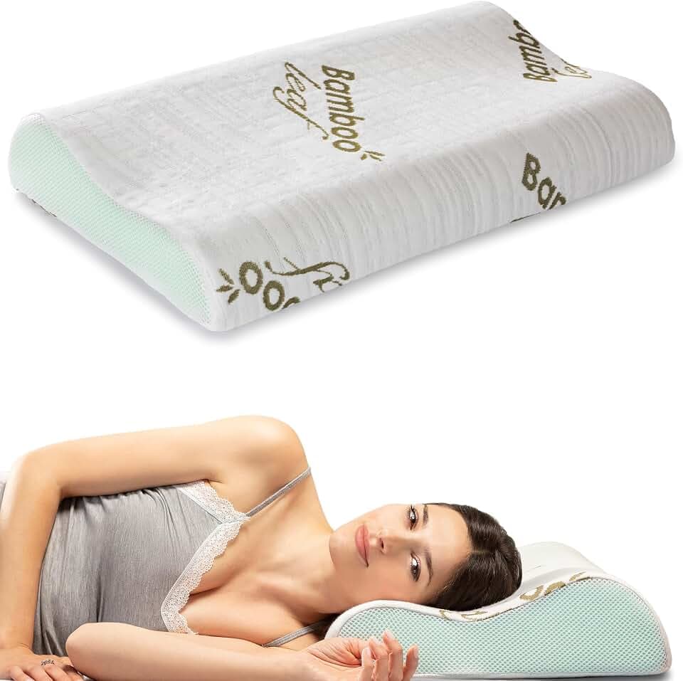 Flowen Orthopädisches Nackenstützkissen Memory Foam Kopfkissen Nackenkissen Ergonomisches für Bett Hilft bei Nackenschmerzen und Nackenstütze Kissen mit Aloe-Vera-Behandlung Waschbarem Bambù Bezug