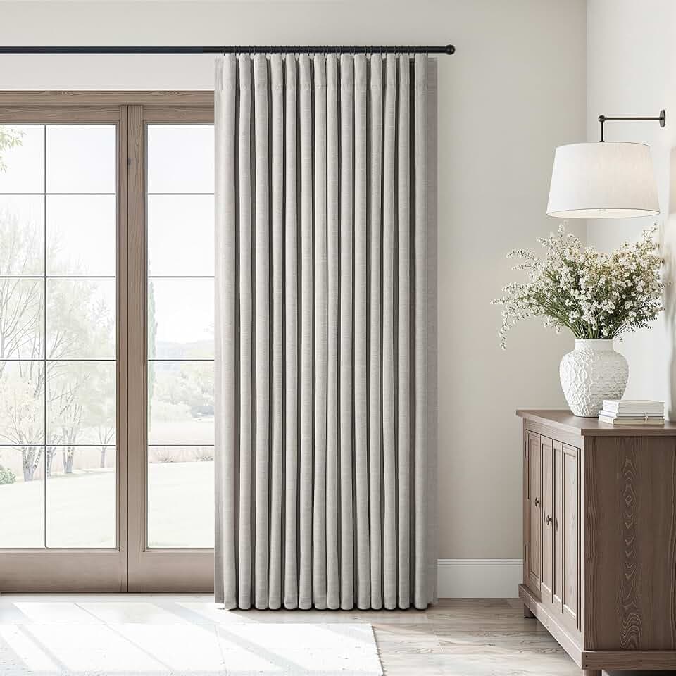 Topfinel Full Blackout Curtains 96 Inch Long 8 FT Tall for Bedroom Nursery, Light Greige Thermal Blackout Drapes Back Tab for Track System, Rustic Linen Blend 2 Panels Set Grey Beige 52" W*96" L