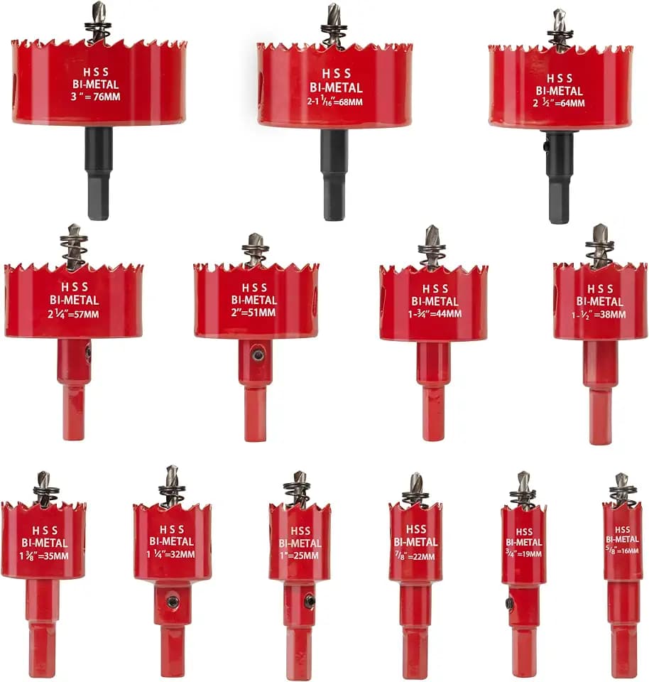 Universal Lochsäge Set,13tlg Lochsägen Set,Lochkreissäge mit 13 Ø16mm-76mm Lochsäge,Schnellarbeitsstahl M42,Ideal für die Verwendung auf Weichholz, Gipskarton, PVC und Kunststoffplatten