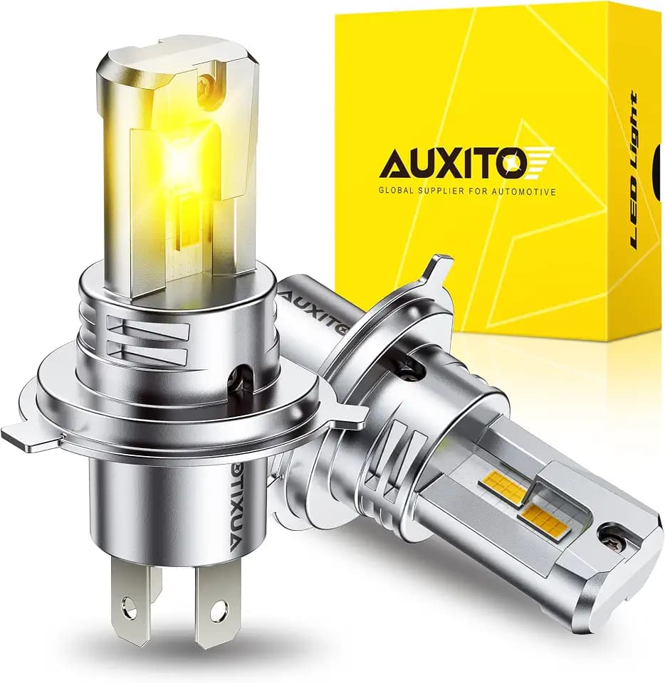 AUXITO H4 LED Bulbs Yellow Light 900% Ultra-Bright, 3000K Golden Yellow, Plug N Play, 50000Hrs Long Lifespan, No Flicker, 99% Compatibility, Pack of 2
