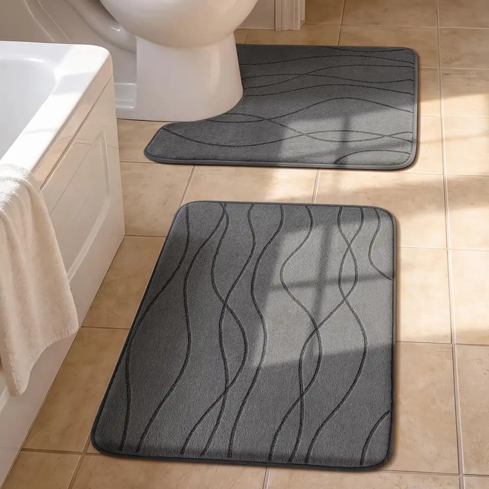 YIHOUSE Bathroom Rugs Set 2 Piece, Memory Foam Bath Mat Dark Grey