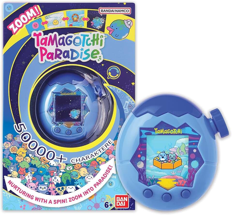 Bandai - Tamagotchi Paradise Wasser - Virtuelles Haustier zum Aufziehen - Tamagotchi Interaktives Spielzeug auf Deutsch, Zoom-Drehrad - Modell Wasser in Blau - Spielzeug für Kinder ab 6 Jahren - 43422