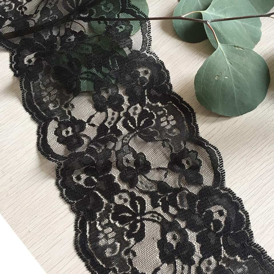 Lace Realm 5.5 inch Wide Lace Trim Ribbon with Floral Pattern for Decorative Bridal Wedding Lace DIY Making Sewing Accessory-5 Yards (6822 black 5yd)
