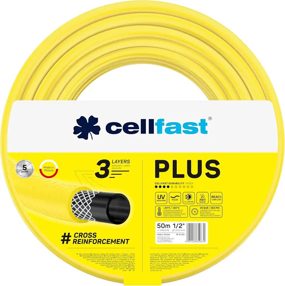 CELLFAST Plus Gartenschlauch, 3-lagig, 1/2", 15 m, UV-beständig