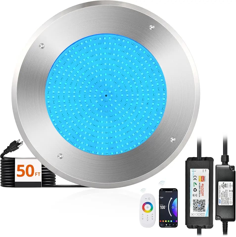 LEDIARY 10" RGBW LED Pool Lights for Inground Pool, 120V 54Watt Swimming Pool Lights with 50FT Cord, IP68 Waterproof Pool Underwater Light for 10" Wet Niches (Transformer & Controller Included)