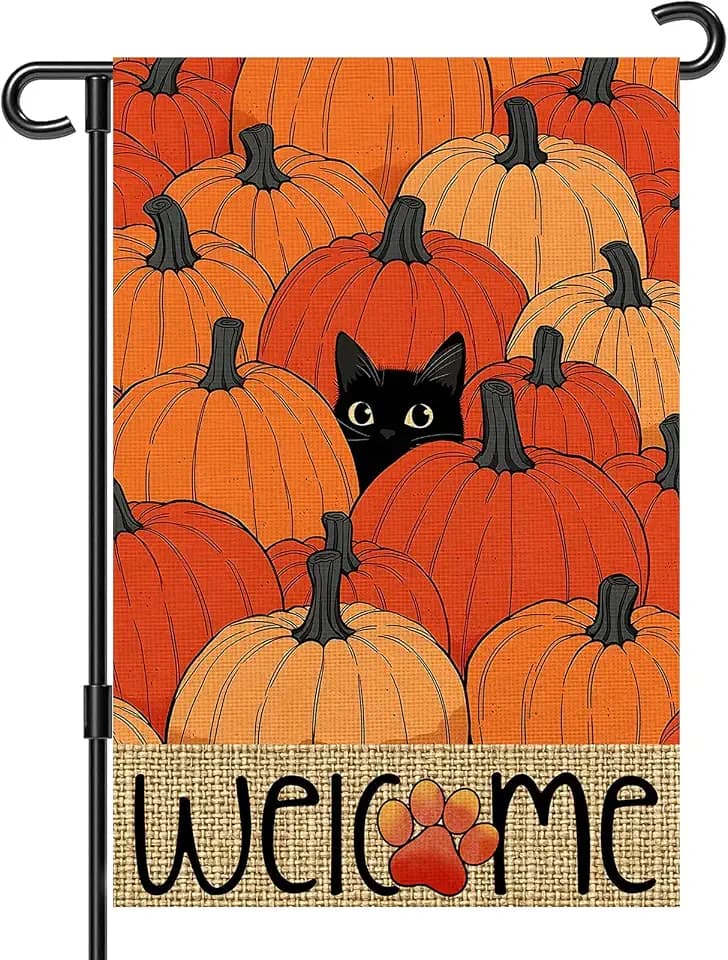 Fall Garden Flag 12x18 Inch for Outside Double Sided Fall Decorations Outdoor Yard Sign Black Cat Pumpkin Welcome Banner for Thanksgiving Autumn Decor