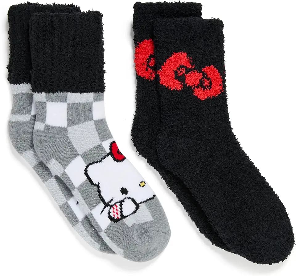 Hello Kitty Women's 2 Pack Popo Cuff Fuzzy Crew Socks