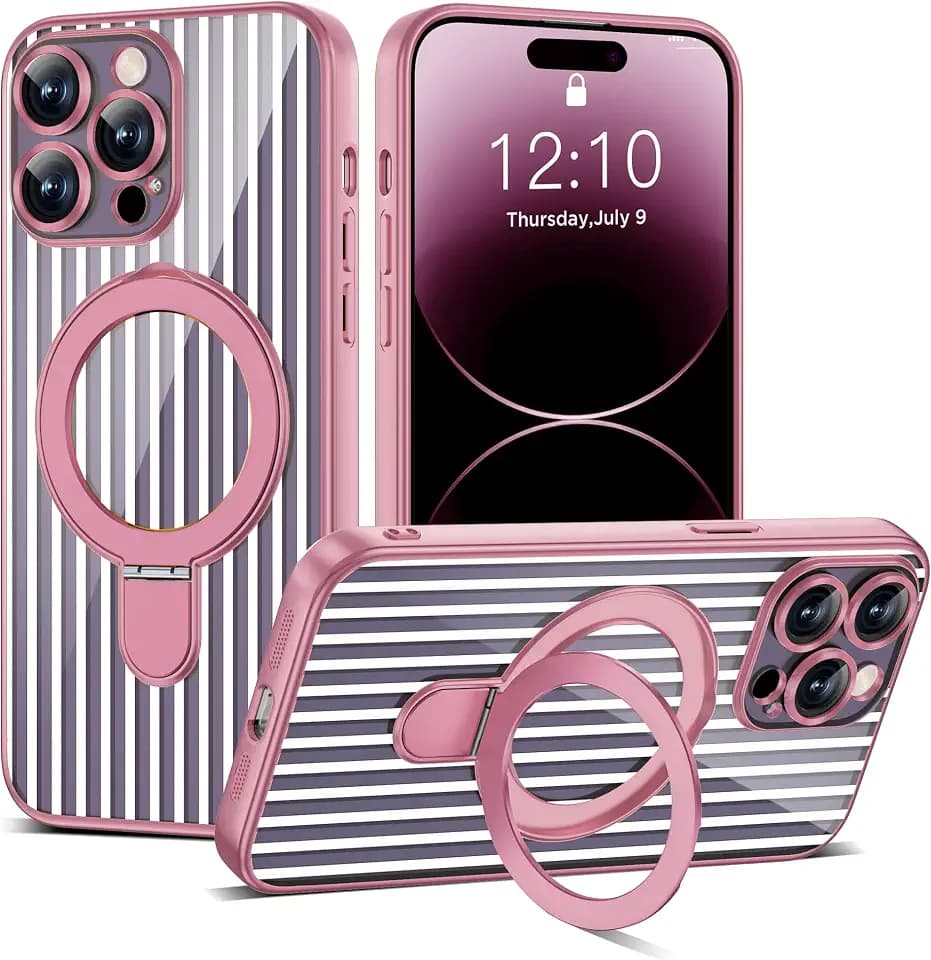 Striped Pattern Case for iPhone 14 Pro 6.1", Clear Pink White