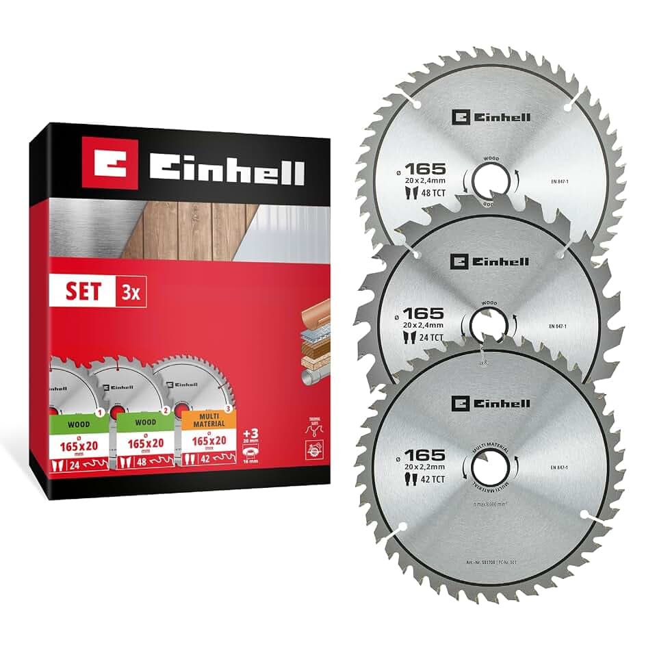 Einhell 3-tlg. Kreissägeblatt-Set, Holz, Multi Material, Ø 165 x 20 mm