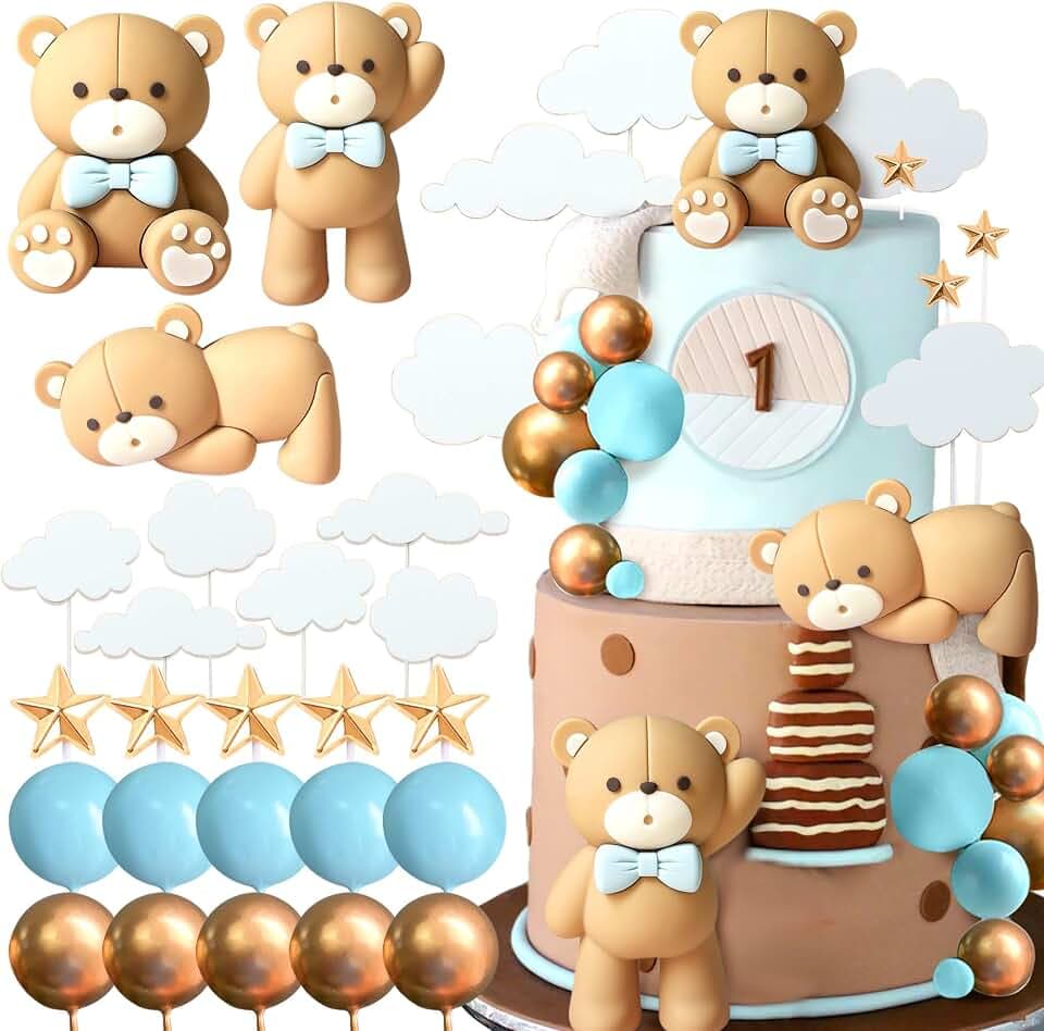 JeVenis Blau Teddybär Tortendeko Taufe Junge Mädchen 1 Jahr Kuchendeko