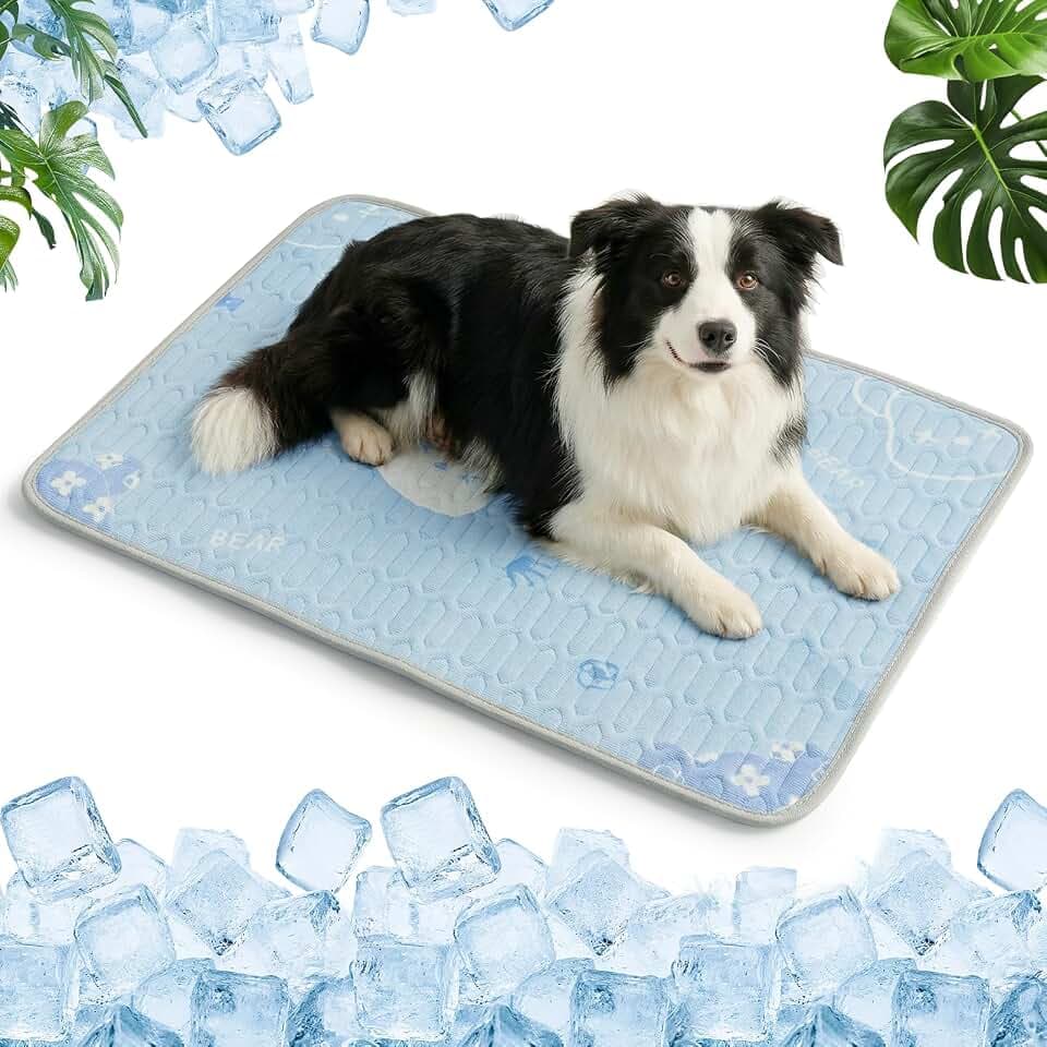 Qoosea Kühlmatte für Hunde Katzen Haustiermatte aus Eisseide, Komfortabel Selbstkühlend Hundematte Faltbar Kältematte für Haustiere, Pet Cooling Mat für Sommer Drinnen und Draußen - 50 * 70CM