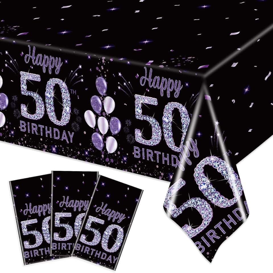 Ganeen 3 Pack 50th Birthday Tablecloth Disposable Plastic, 54 x 108 Inch