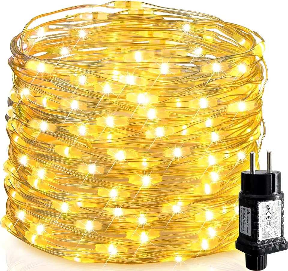 SALCAR 100M LED Lichterkette Kupferdraht, 1000 LEDs Lichterkette Draht mit 8 Modi, Wasserdicht Weihnachts Beleuchtung Außen Innen für Zimmer, Bäume, Garten, Party, Hochzeit Deko, Warmweiß