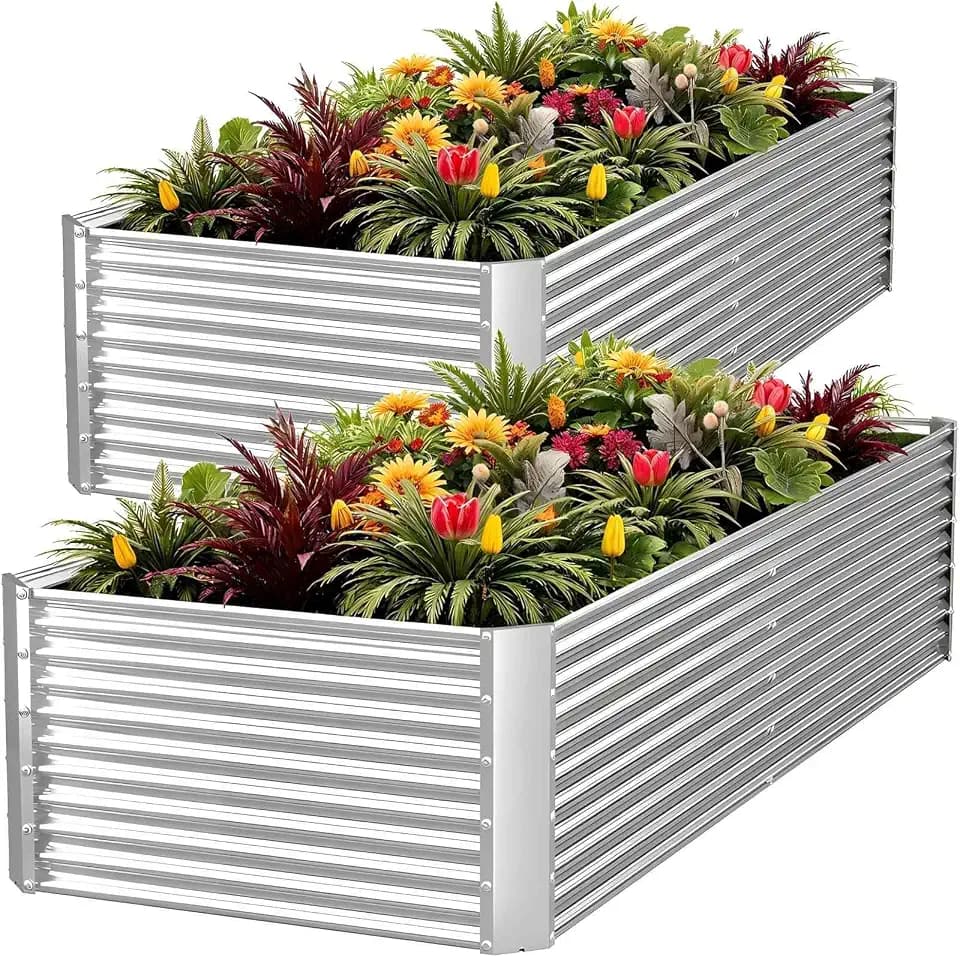 2pcs Tall 8ft Galvanized Raised Garden Bed Outdoor,Above Ground Garden Bed for Vegetable,Metal Raised Beds for Flower,Steel Raised Beds for Gardening - 8x3ft