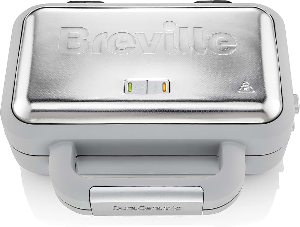 Breville DuraCeramic Waffeleisen | Leicht zu reinigendes Waffeleisen mit Antihaftbeschichtung und tiefen, herausnehmbaren Platten | Weiß und Edelstahl [VST072X]
