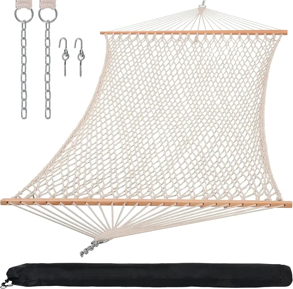 SUNCREAT Traditional Rope Double Hammock, 450 lbs Capacity, Natural