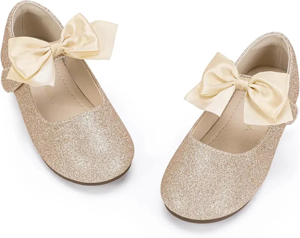 PANDANINJIA Toddler Dress Shoes Bow Mary Jane Shoes Girls Ballet Flats