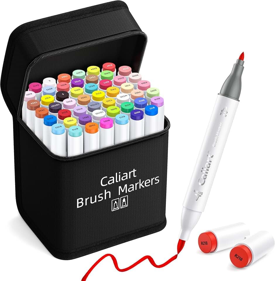 Caliart 51 Colors Brush Tip Alcohol Markers Brush & Fine Coloring Markers
