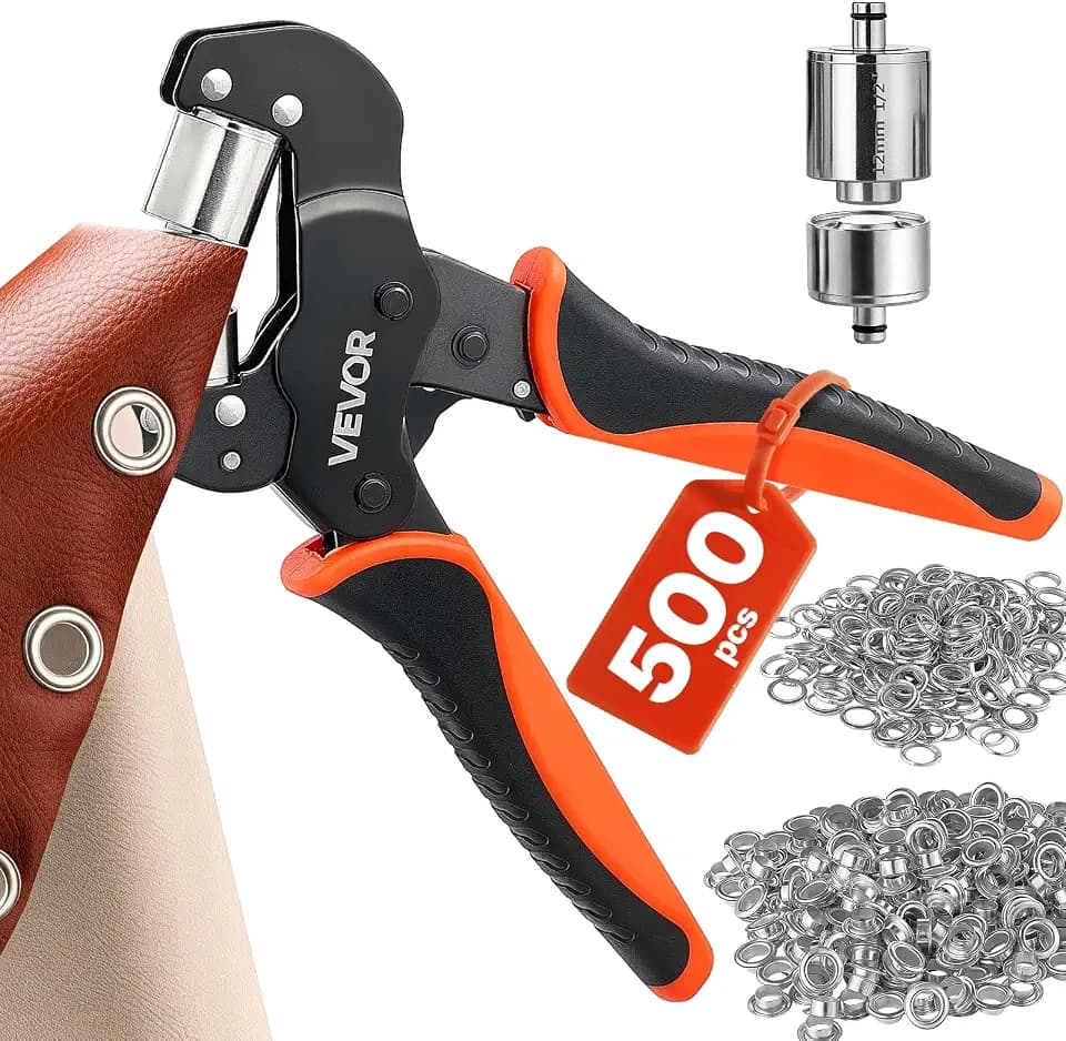 VEVOR Grommet Tool Kit 1/2" Eyelet Tool Kit with 500 PCS Silver Grommets, with Eyelets and Washers, Manual Grommet Press Pliers, Hole Punch, and Block, for Leather, Tarps, Shoes, Crafts, and Fabric