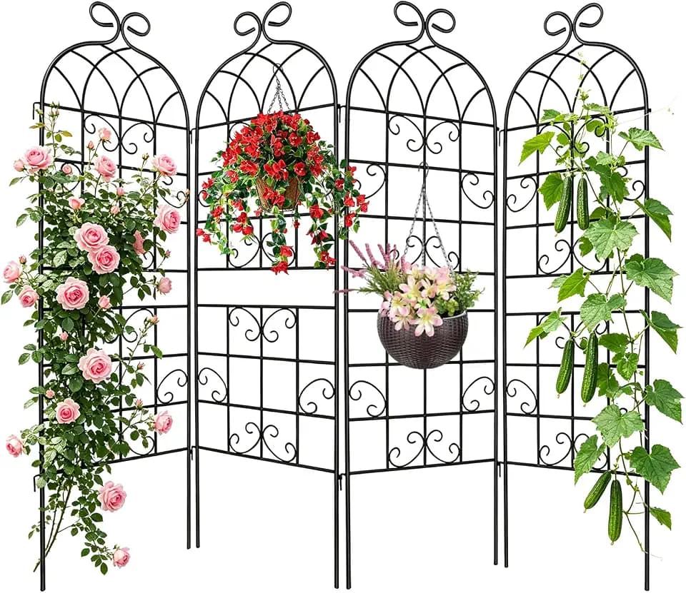 YOBAZAN 72x80in Rustic Iron Arch Decoration Garden Trellis with Black Metal Coating – Perfect for Supporting Climbing Plants Outdoor, Roses, Vines, Flowers, and Vegetables.