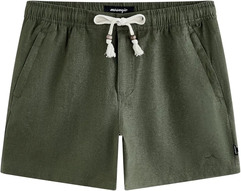 maamgic Men's 100% Linen Casual Shorts, Breathable Summer Beach Shorts