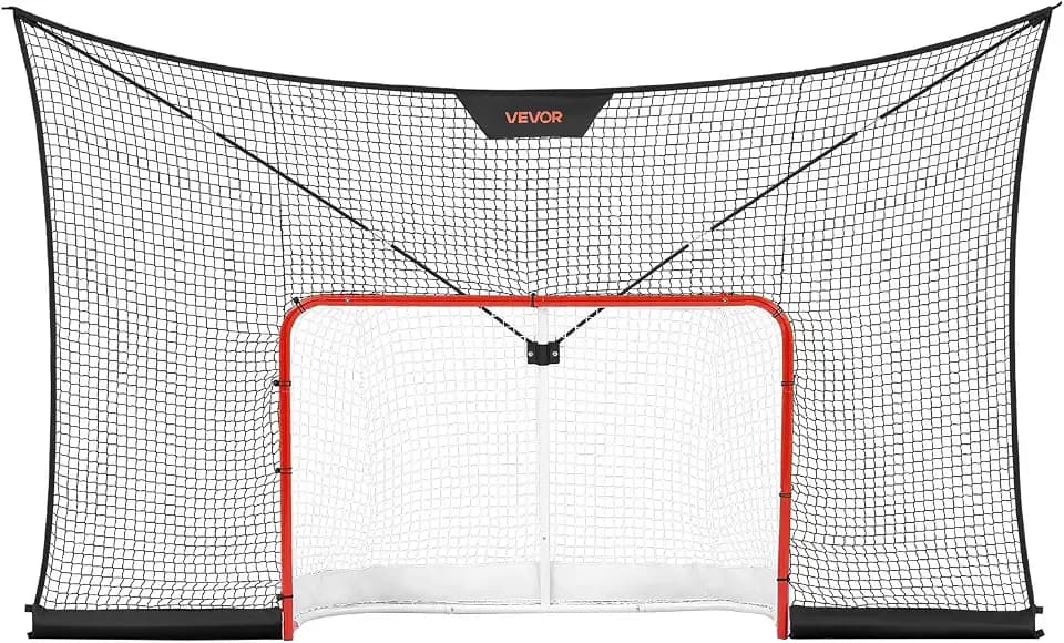 VEVOR Hockey Goal Goal and Backstop Net Set, 12x7 ft Durable Hockey Net with Extended Coverage, Lightweight Portable Complete Training Accessory Set, Easy Assembly, for Youth and Adults