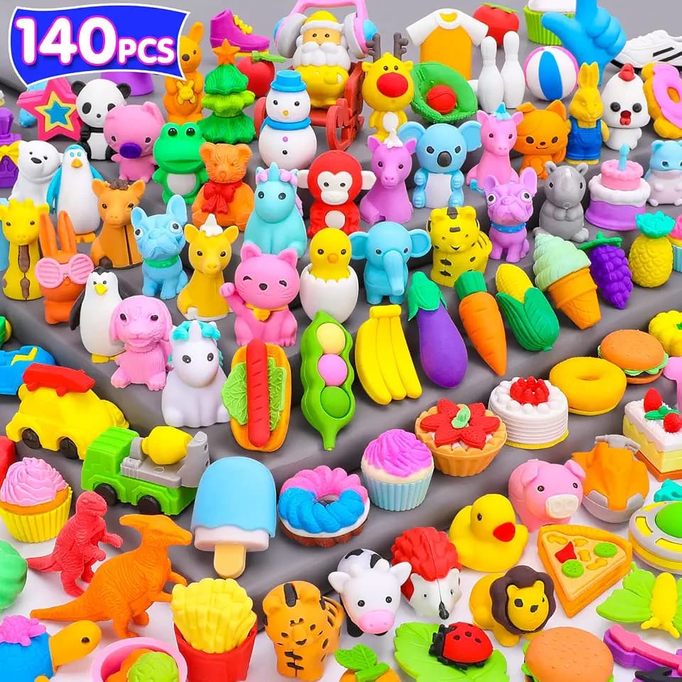 Palmatte 140PCS Animal Erasers Bulk Treasure Box Prizes for Kids Classroom