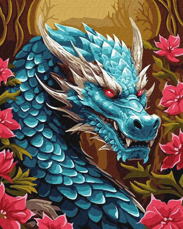 IDEYKA Malen nach Zahlen Mächtiger Drache mit metallischen Farben Extra art selena ua 40x50 mit Holzrahmen