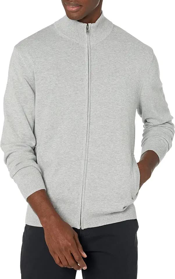 Amazon Essentials Men's Full-Zip Cotton Sweater, Ribbed Funnel Neck